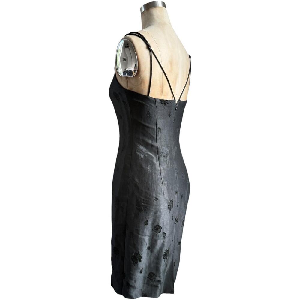 Vintage whimsy goth Ann Taylor black silk floral spaghetti knotted straps dress